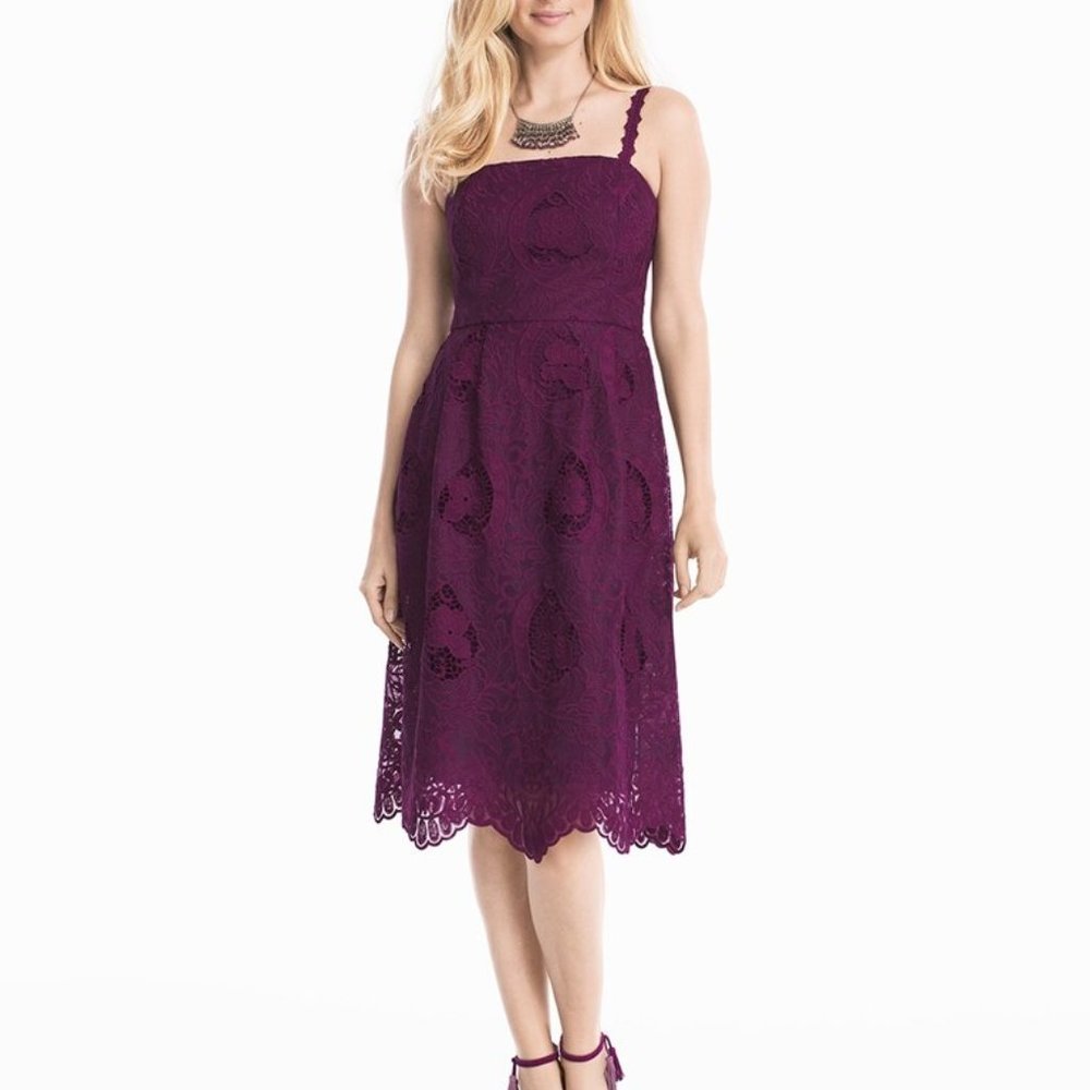 WHBM Sleeveless Lace Fit-And-Flare Dress